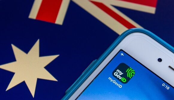 myGov phone app on australian flag background